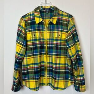 Chaps Multicolor Plaid Zip Up Flannel Shirt Size Large ECU